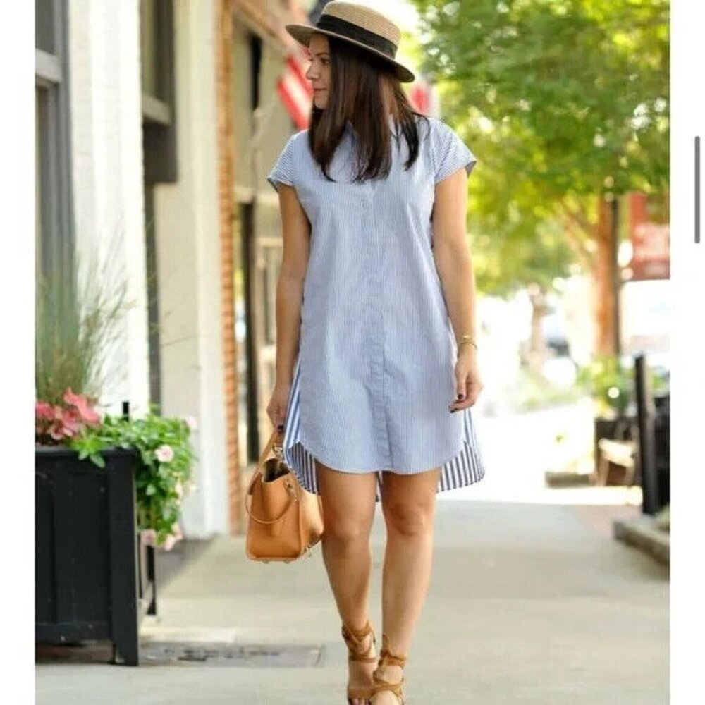 Madewell Dress Blue White Stripe Shirtdress Womens XS Short Ocean Storm Button